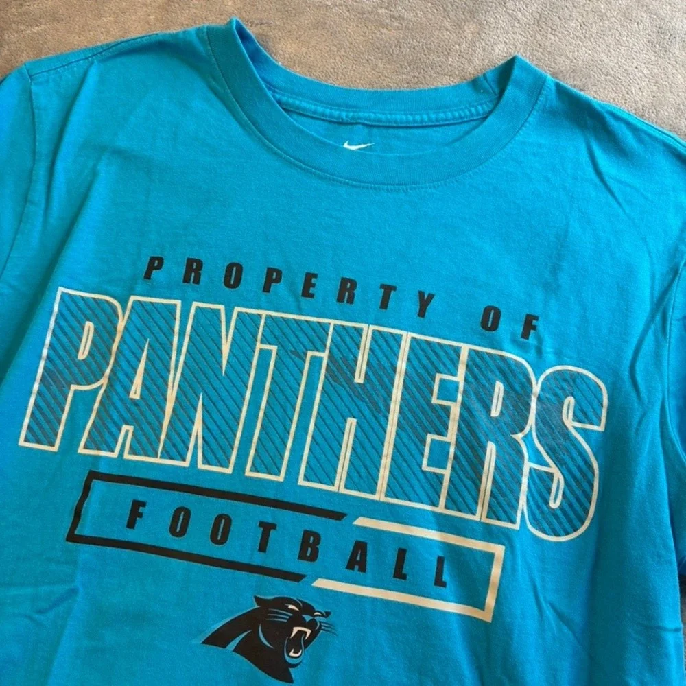 Nike Carolina Panthers Football Logo T-Shirt‎ Mens Sz Large Blue NFL Graphic Tee